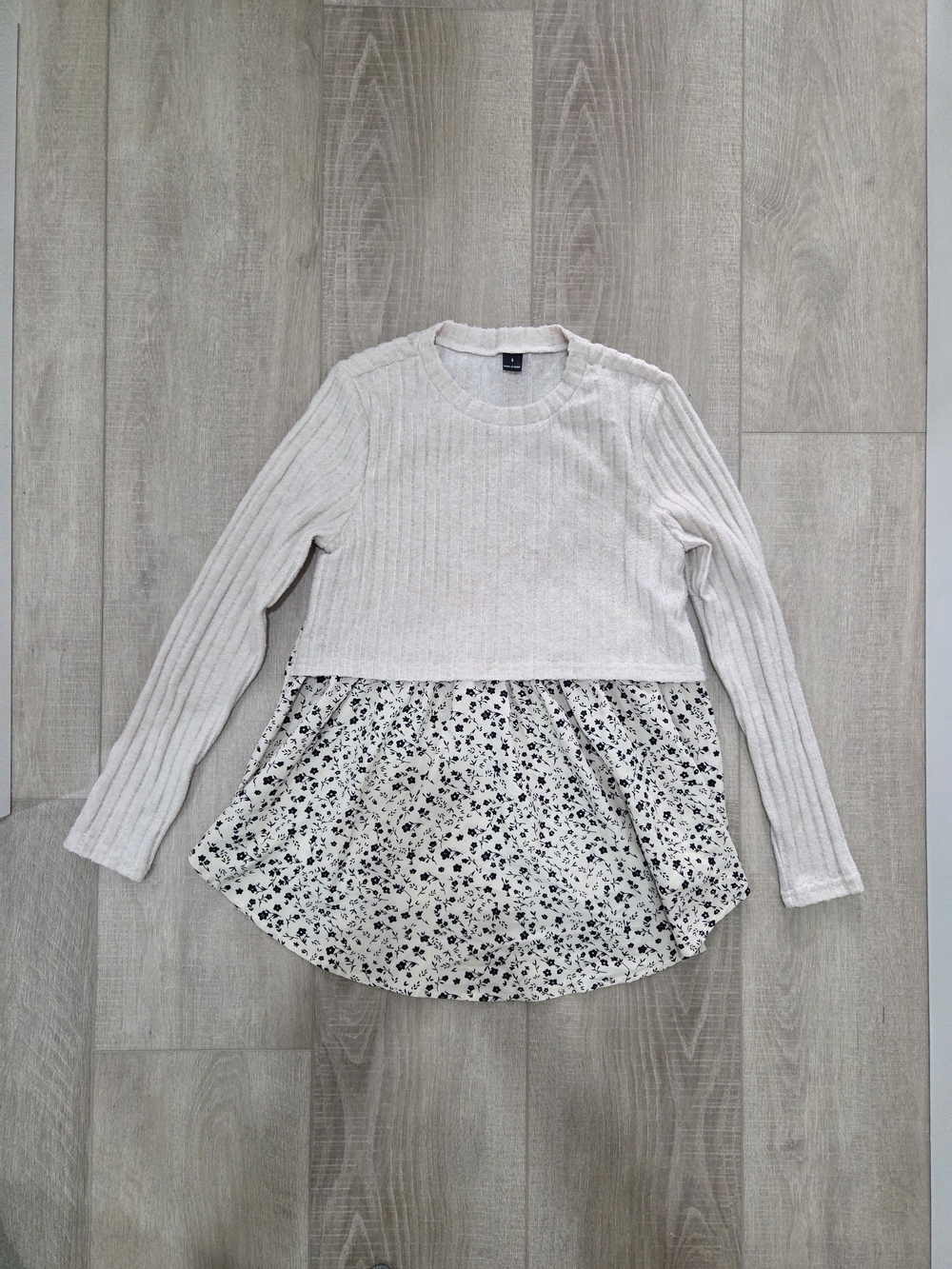 Shein Maternity - Cream Knit Layered Floral Top
